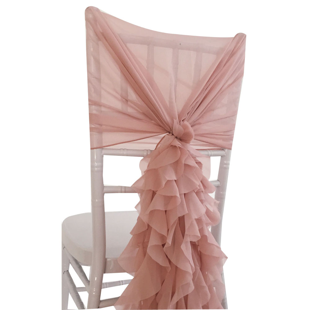 Blush Chiffon Fancy Chair Cover Hoods with Ruffles back