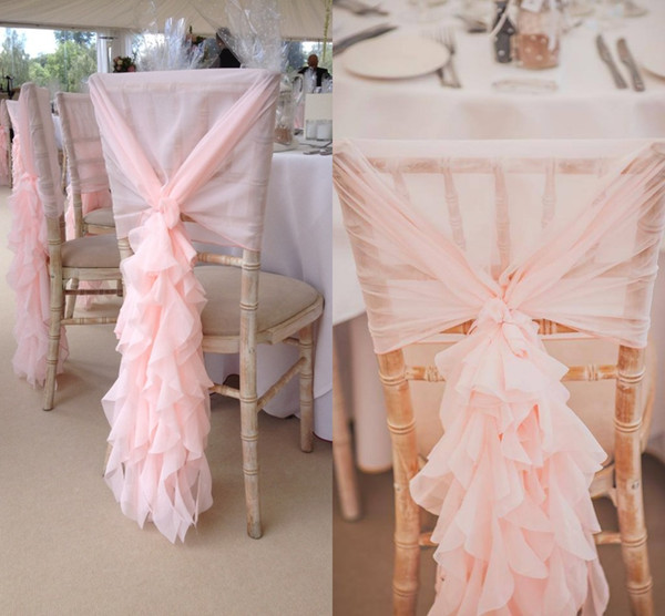 Chiffon Blush Pink Chair Cover Hoods with Willow Curly Ruffles 