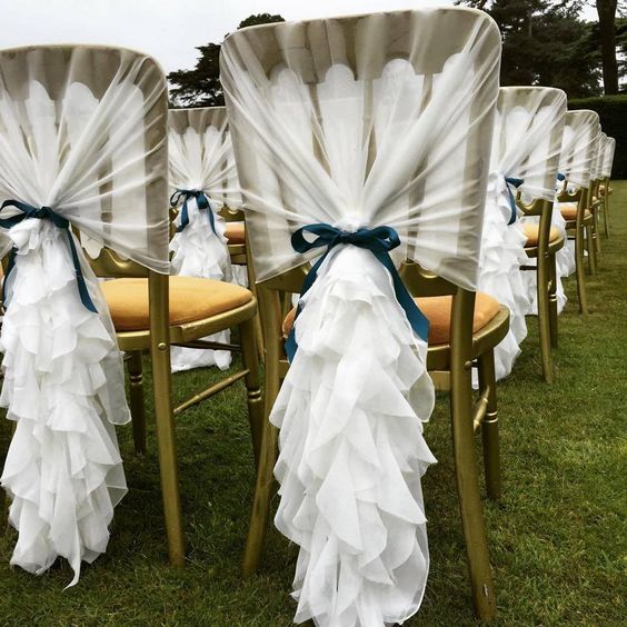 White Romantic Ruffles Chiffon Cheap Chair Covers Chair
